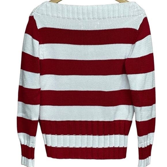 VTG TOMMY HILFIGER Patriotic Red White Blue Stripe Nautical Sweater Size Medium - Picture 2 of 7